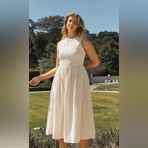 Girl and the Sun white Shirred bust Midi dress
